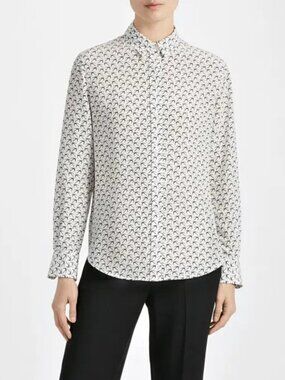 JOSEPH New Garcon Bird Print 100% Silk Crepe Button Up Shirt, Size 38/M